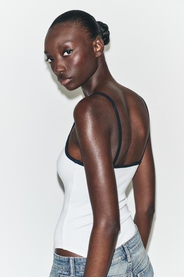 BODY À LISERÉS CONTRASTANTS - Blanc / Bleu marine de Zara - Image 3
