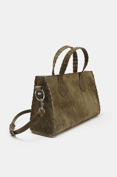 BRAIDED SPLIT SUEDE CITY BAG - Green by Zara - Image 4