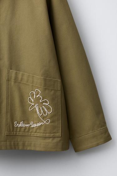 CONTRAST EMBROIDERY OVERSHIRT - Green by Zara - Image 3