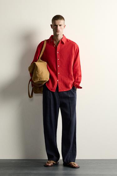 100% LINEN RELAXED FIT SHIRT - Red by Zara