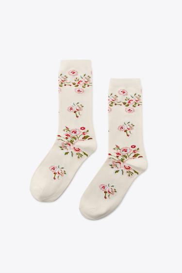 FLORAL PRINT SOCKS - Ecru by Zara