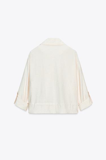 CHEMISE SAFARI COURTE MANCHE RETROUSSÉE - Beige clair de Zara - Image 5