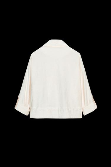 SHORT SLEEVE SAFARI SHIRT WITH TURN-UPS - Light beige by Zara