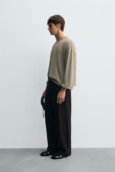 OPENWORK TEXTURED T-SHIRT - Brown / Taupe by Zara - Image 3