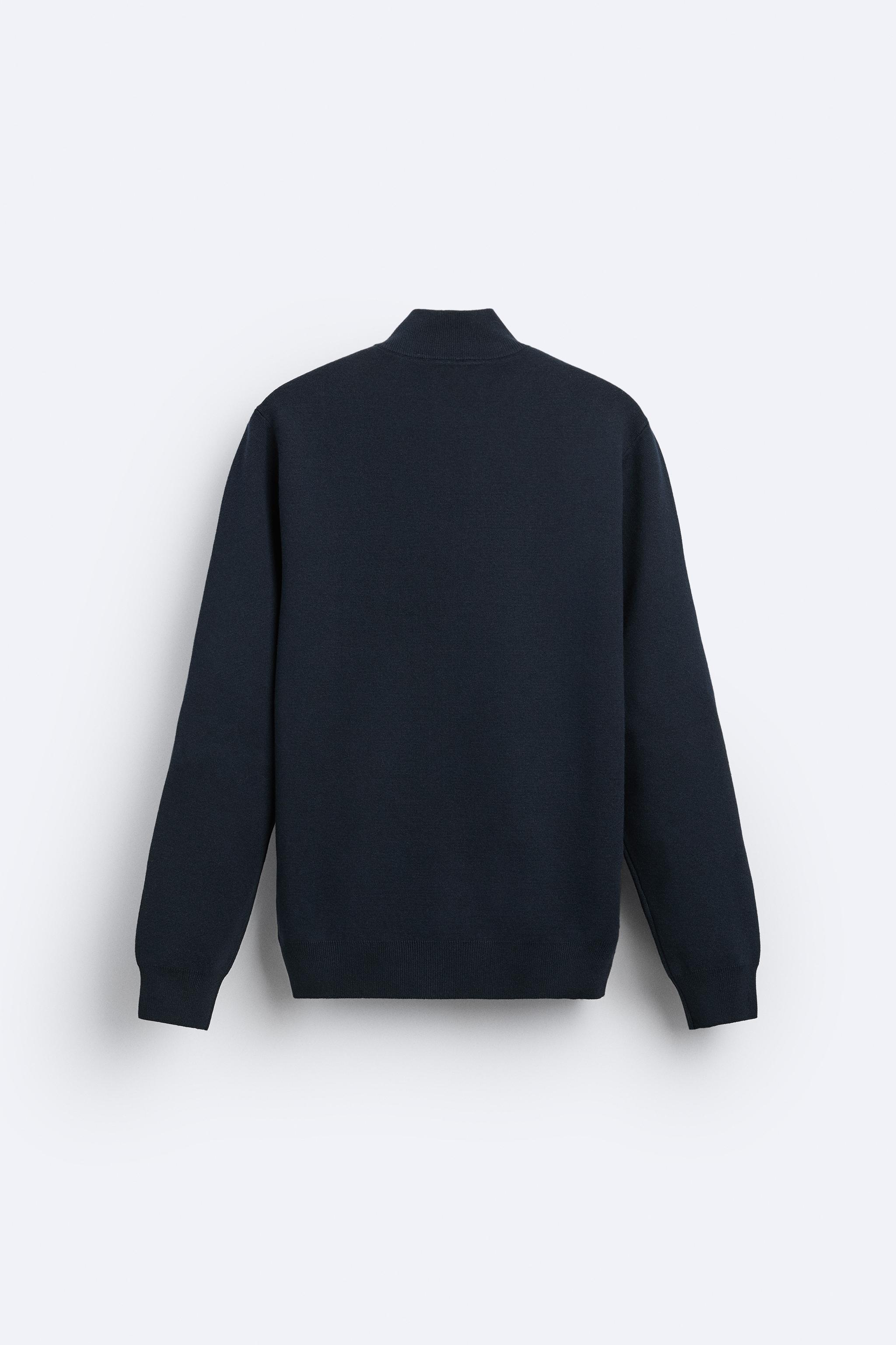 Zara Knit Navy Blue Ribbed Sweater Mock Neck M - Gem