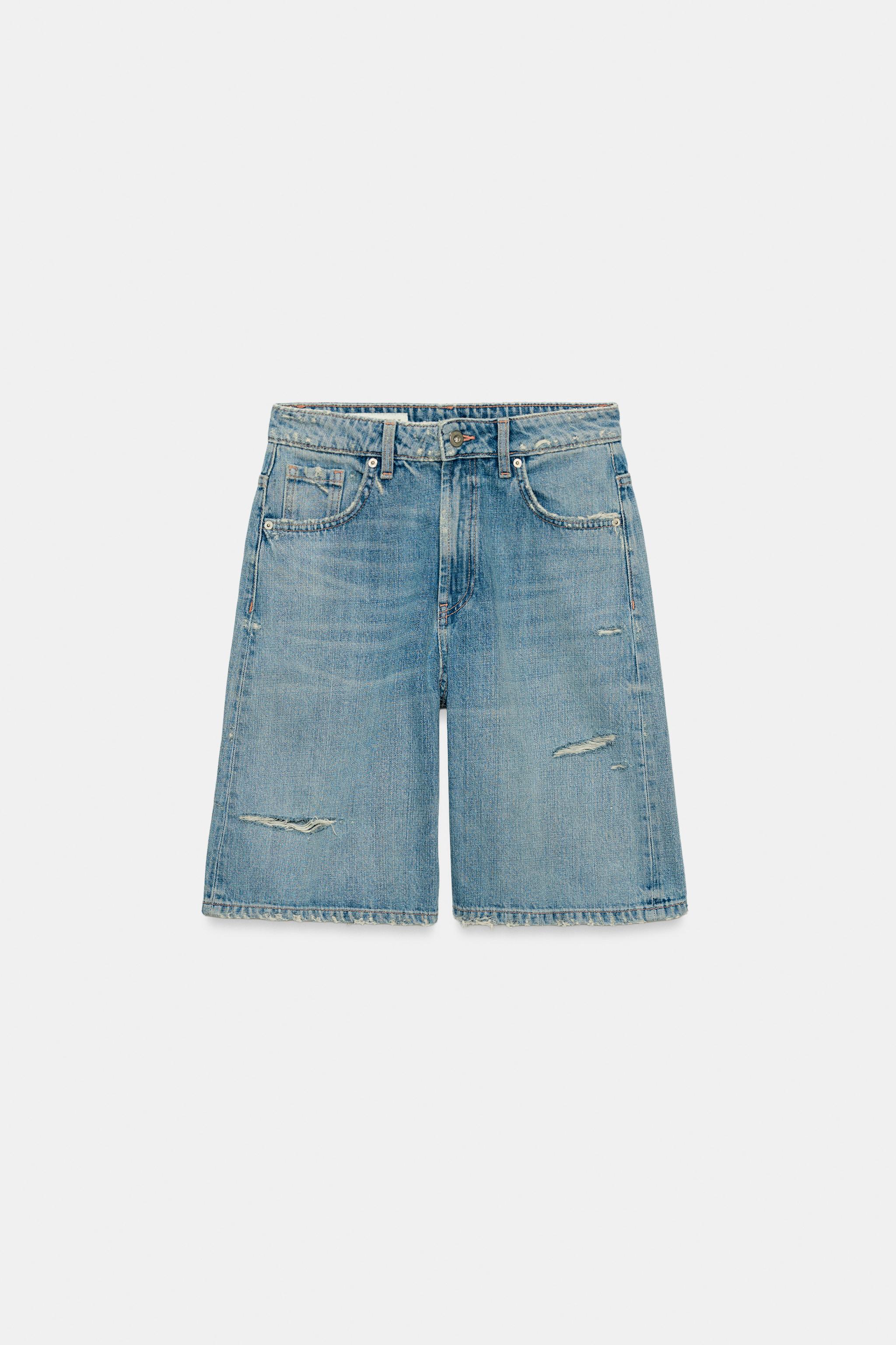 Женские шорты Zara MID-RISE RIPPED BAGGY DENIM SHORTS — фото 6