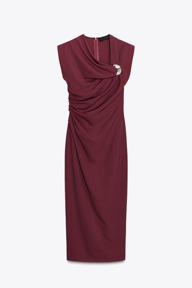 GOLD APPLIQUÉ MIDI DRESS - Raspberry by Zara - Image 6