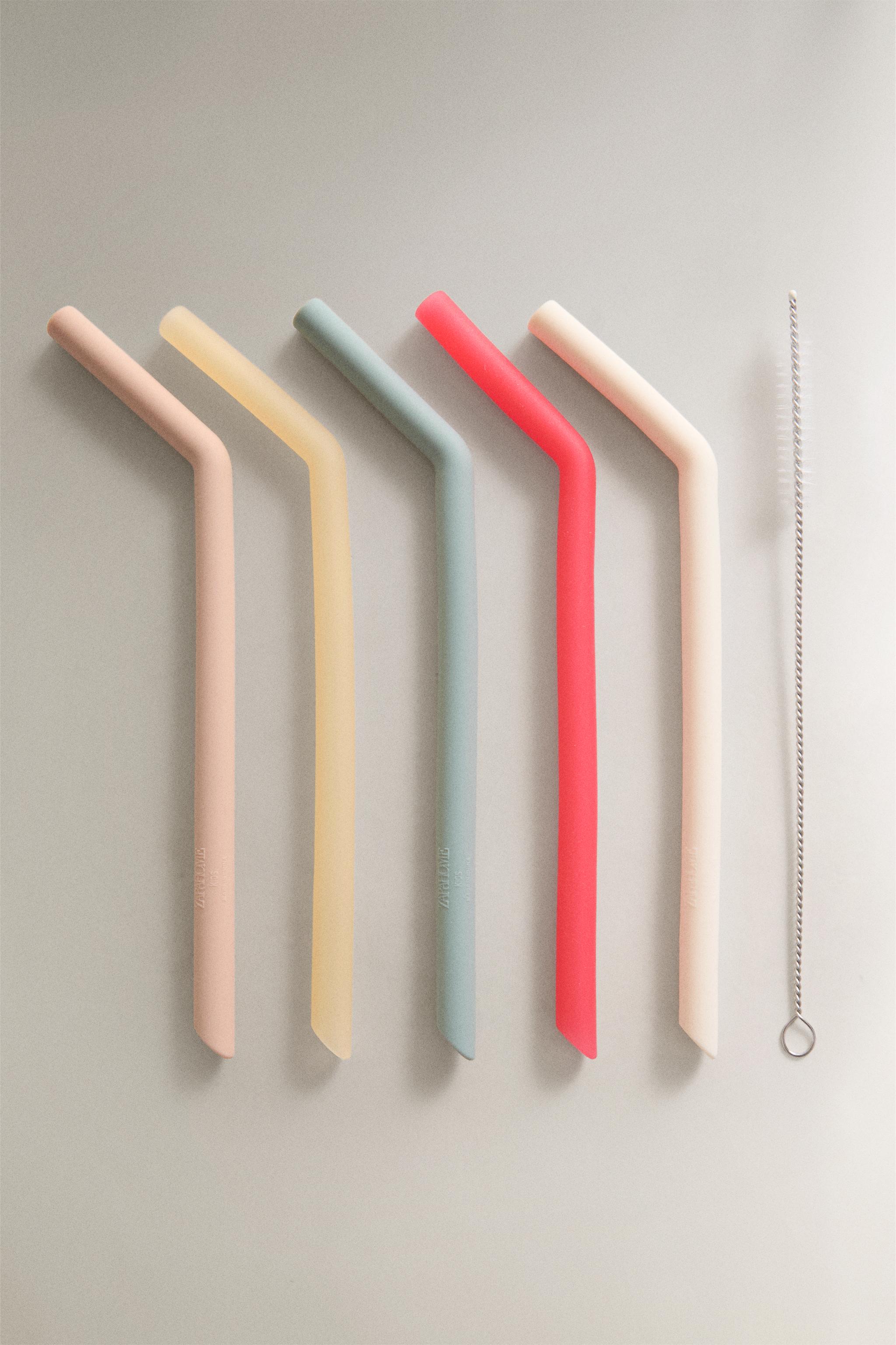 KIDS' SILICONE STRAW SET (SET OF 5) — Multicoloured