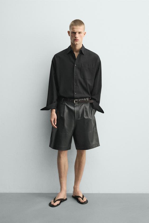 RELAXED FIT LEATHER PLEATED SHORTS from Zara - $229