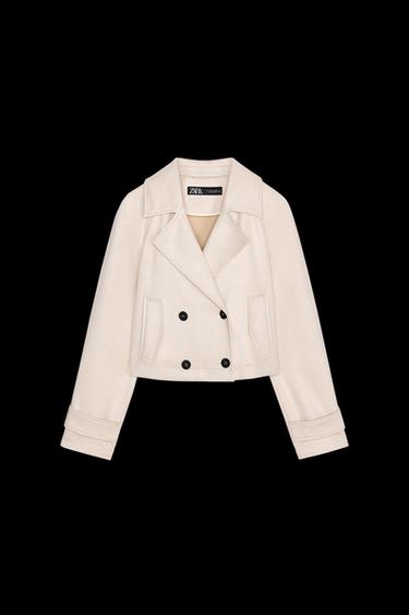 Zara SHORT FAUX SUEDE TRENCH COAT - Ecru - Image 0