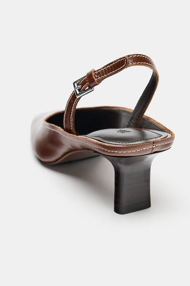 Zara LIMITED EDITION LEATHER SLINGBACK SHOES - Brown