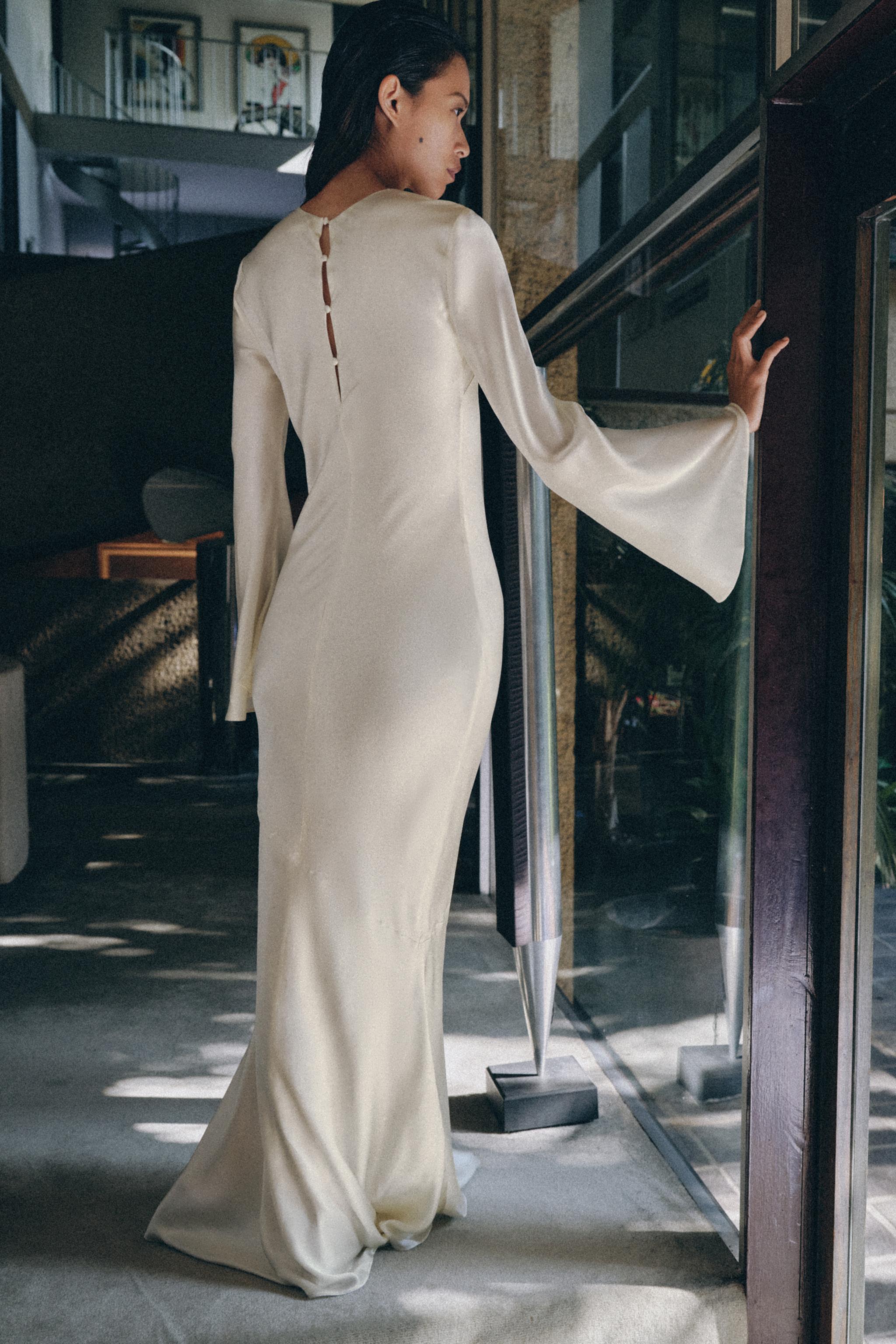 100% SILK DRAPED DRESS - Oyster-white | ZARA United States 100% SILK DRAPED DRESS - Oyster-white | ZARA United States