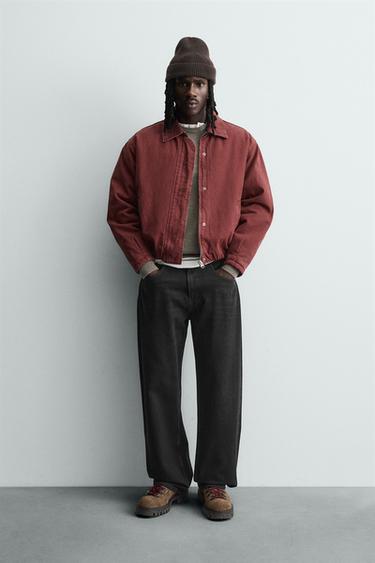 QUILTED DENIM JACKET - Burgundy by Zara