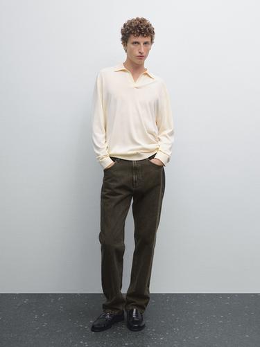 Zara V-neck knit polo sweater - Ecru