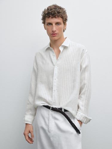 Chemise regular fit 100 % lin - Blanc cassé de Zara