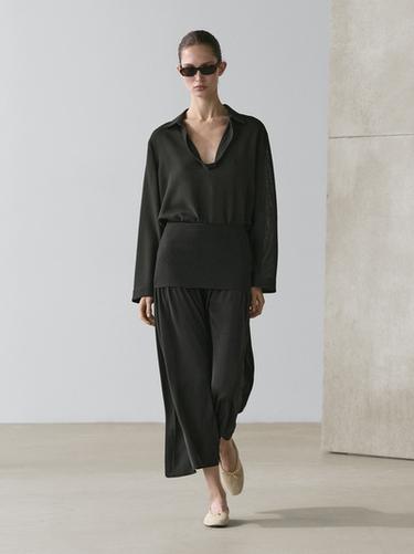 Zara Flowing contrast midi skirt - Black