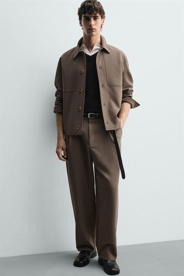 PANTALON COUPE DÉCONTRACTÉE À PLIS - Marron / Taupe de Zara - Image 4