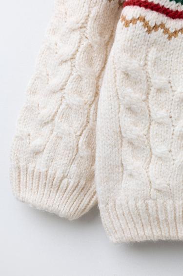 PULL EN MAILLE À TORSADES AVEC IMPRIMÉ BISCUITS - Écru de Zara - Image 3