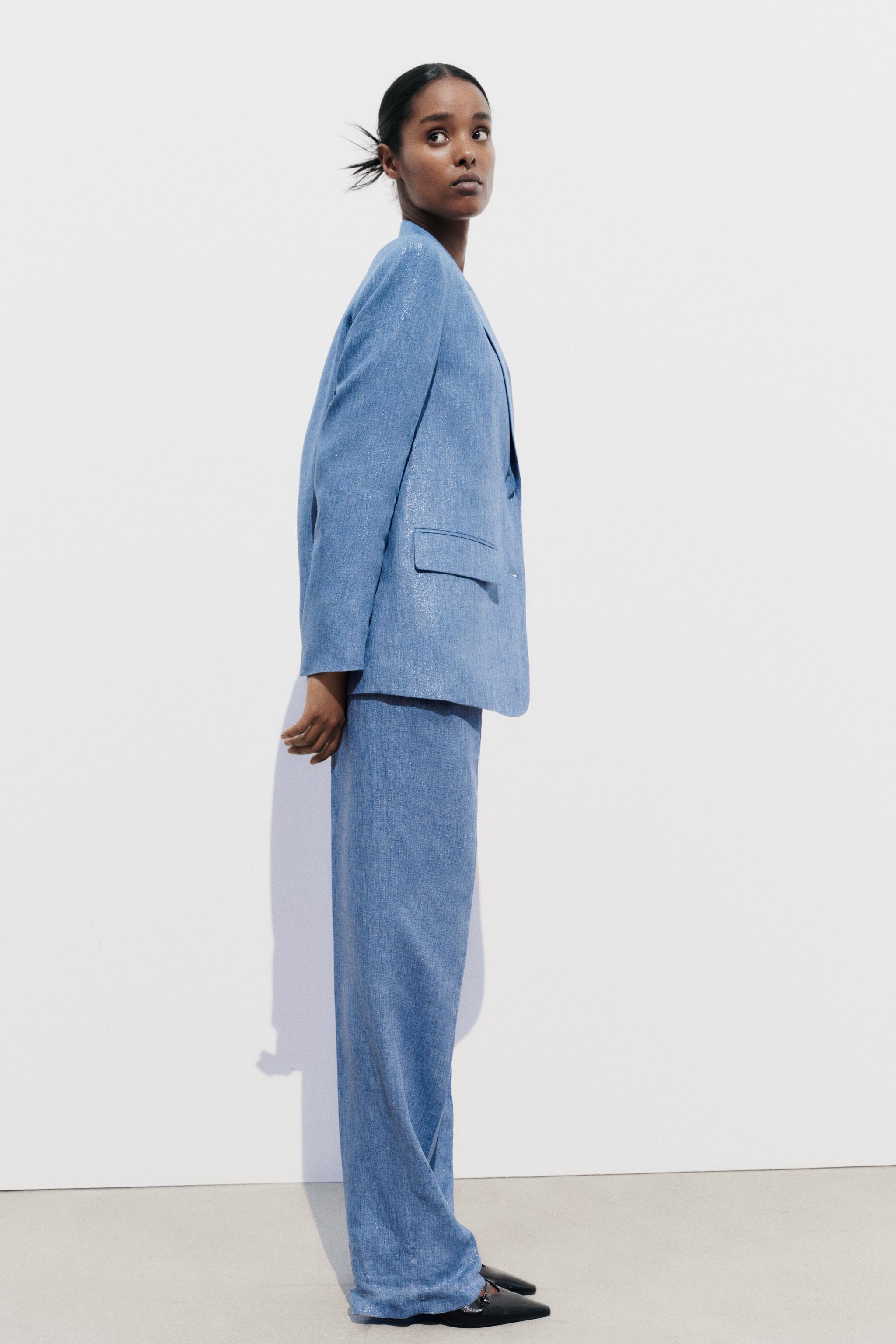 SHINY FABRIC SUIT JACKET AND STRAIGHT LEG PANTS | ZARA United States