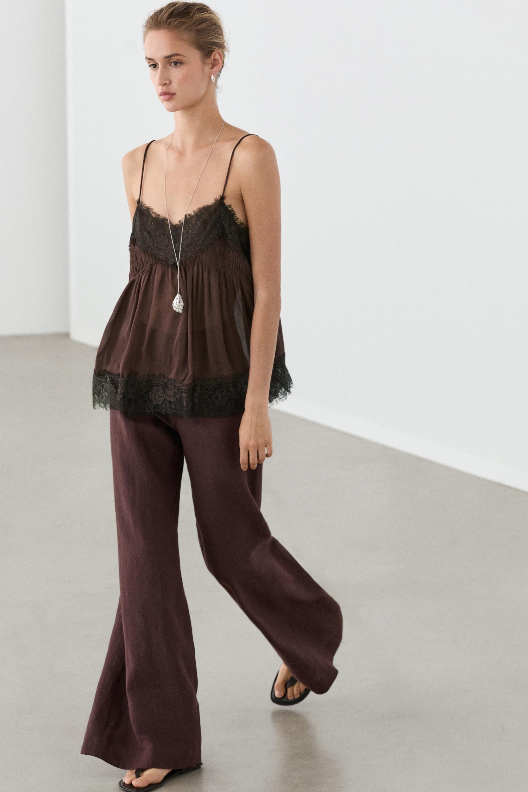 100% linen mid-waist flared pants — various