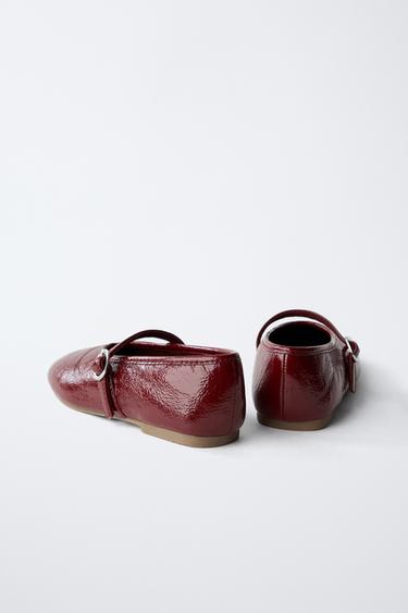 PATENT BALLET FLATS - Burgundy Red by Zara - Image 4