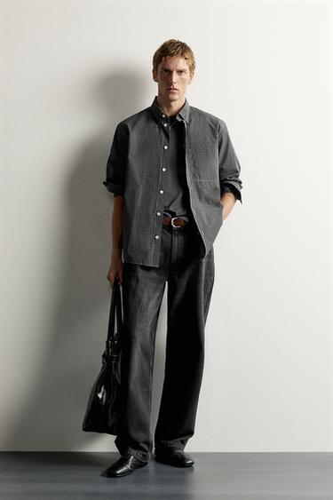 CAMISA CUADROS PESPUNTE CONTRASTE - Negro de Zara