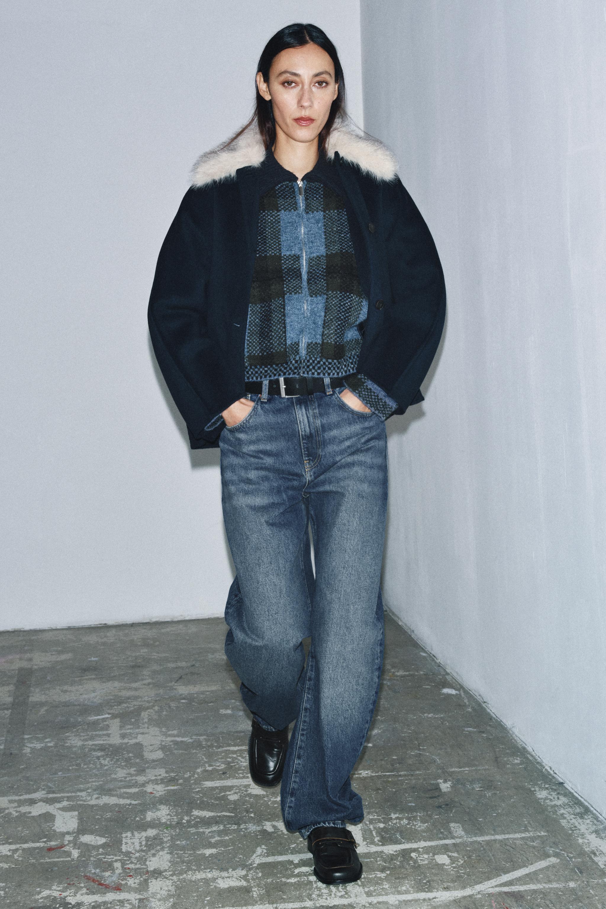 ZW COLLECTION WOOL BLEND FAUX FUR COLLAR JACKET