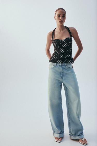 TOP HALTER ESCOTE REDONDO - Negro / Blanco de Zara
