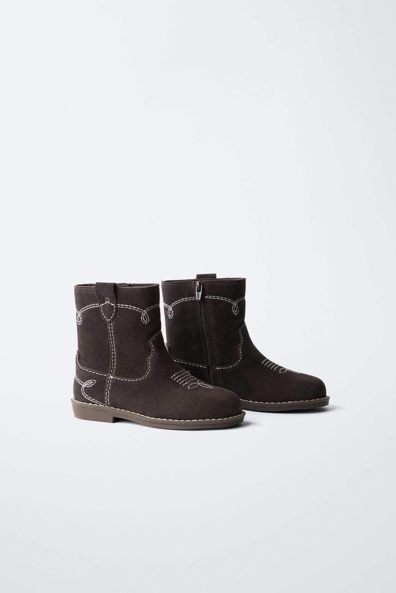 LEATHER EMBROIDERED COWBOY BOOTS — Brown