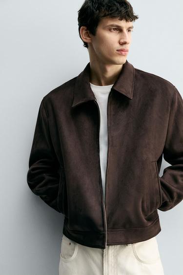 FAUX SUEDE REGULAR FIT JACKET - Chocolate by Zara - Image 4