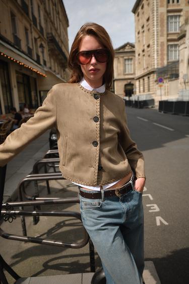 FAUX SUEDE JACKET WITH BRAIDED TRIM - camel by Zara