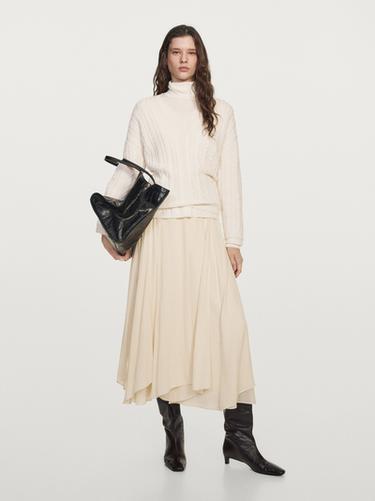 Zara Cable-knit V-neck sweater - Ecru