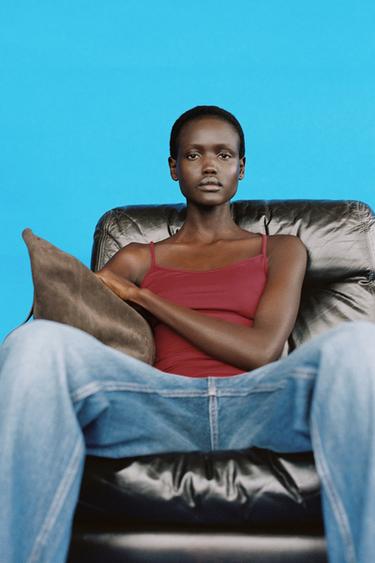 POLYAMIDE TOP WITH THIN STRAPS - Burgundy by Zara