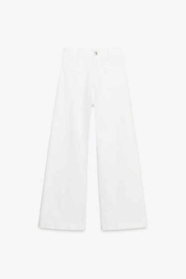 JEANS ZW COLLECTION WIDE LEG TIRO ALTO - Blanco roto de Zara