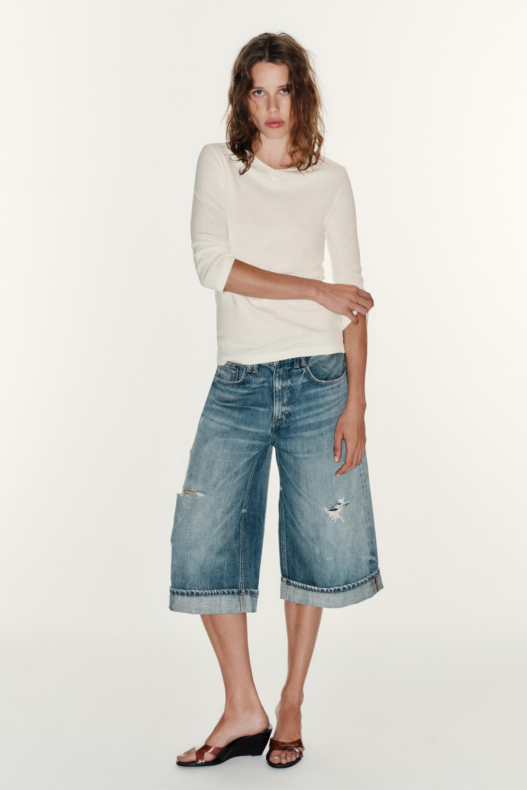 Женские шорты Zara TRF MID RISE RIPPED DENIM JORTS