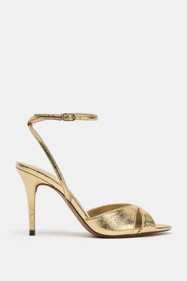 SANDALIA TACÓN EFECTO METALIZADO - Oro de Zara