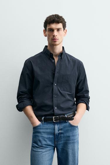 REGULAR FIT COTTON SHIRT - Blue by Zara