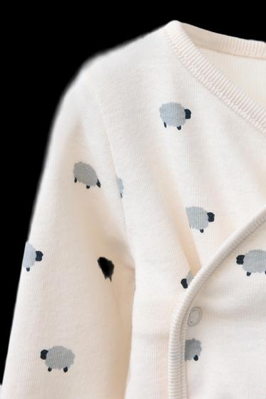 Zara SHEEP PRINT BODYSUIT AND FOOTED PANTS SET - Ecru