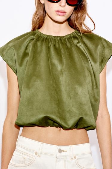 FAUX SUEDE BALLOON TOP - Khaki by Zara