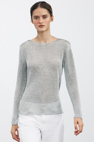PULL EN MAILLE MÉTALLISÉ - Argent de Zara