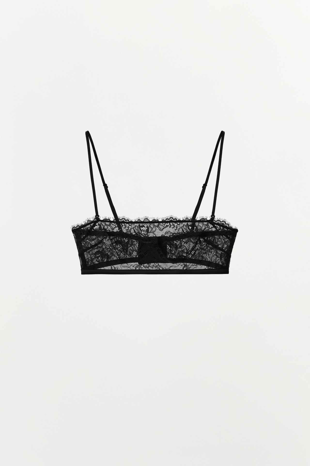 LACE BANDEAU BRA — Black