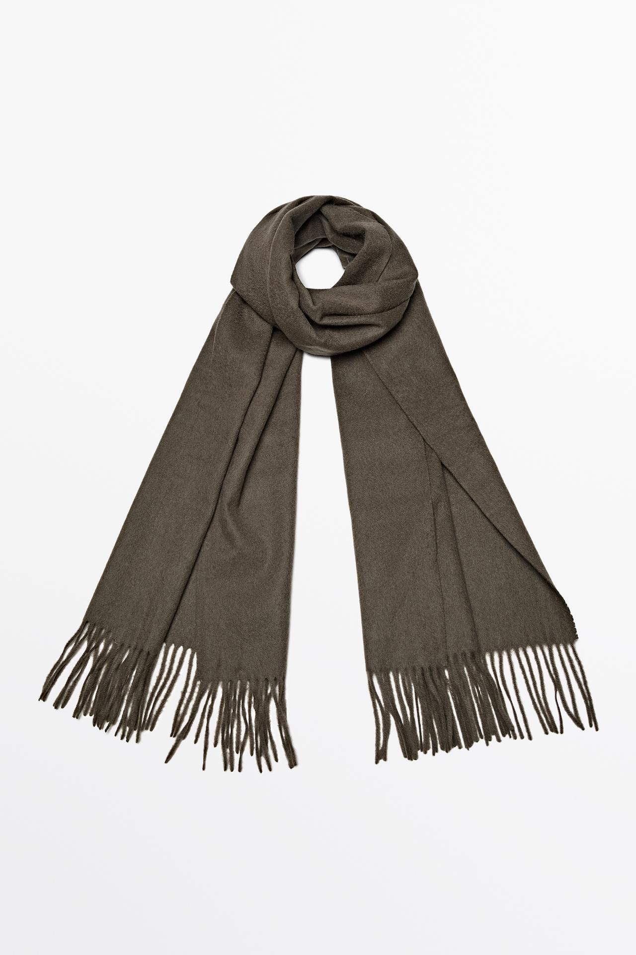 Wool blend scarf with fringing — Black gold