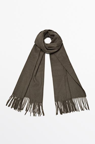 Wool blend scarf with fringing — Black gold 2