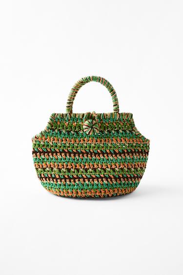 MINI-GEANTĂ TIP COȘ ÎMPLETITĂ CU DUNGI - Multicolor de la Zara