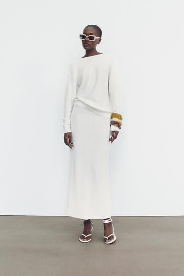 ТРИКОТАЖНАЯ ЮБКА МИДИ С ПАЙЕТКАМИ — БЕЛЫЙ от Zara — изображение 0