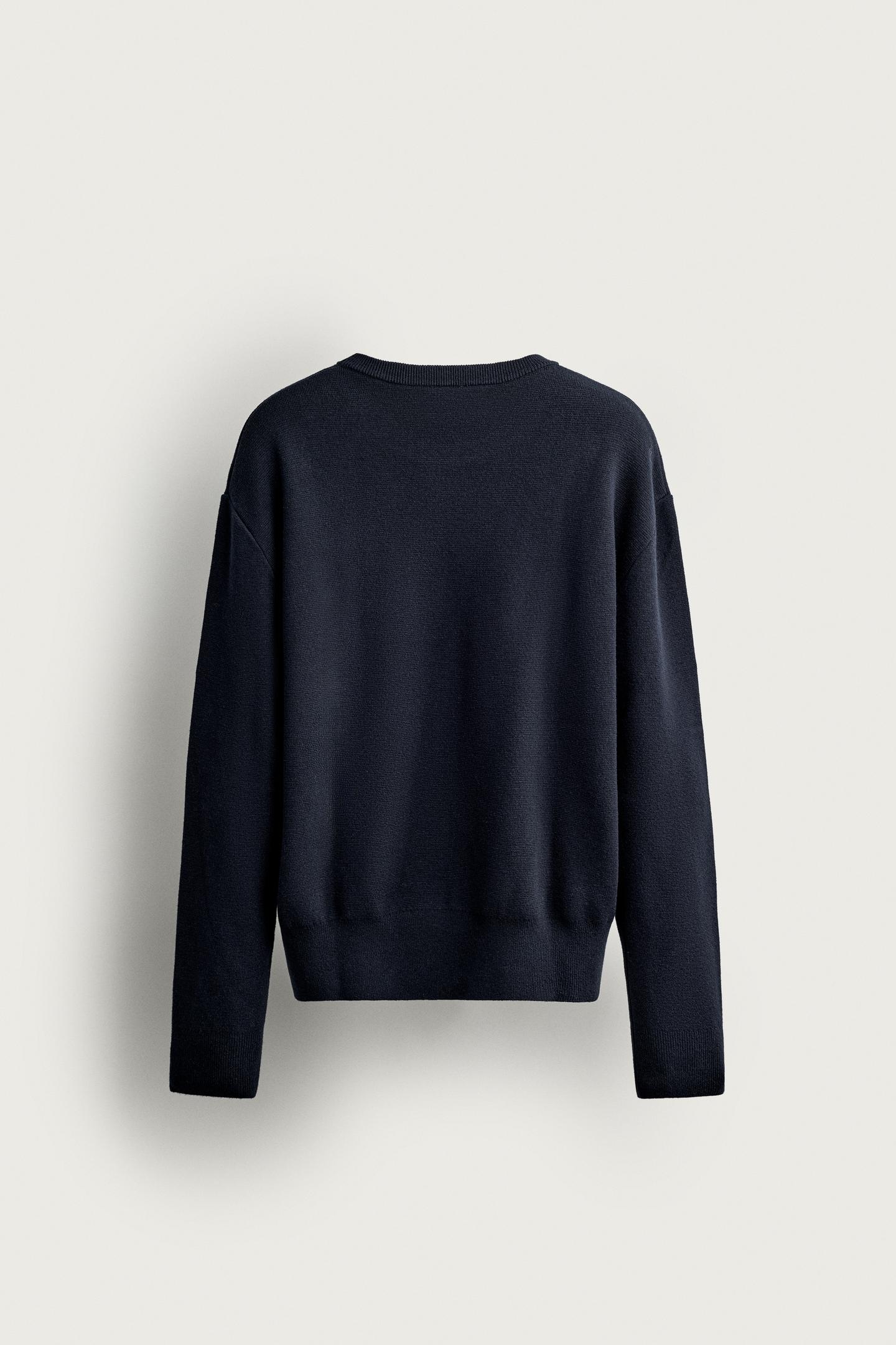 Мужской свитер Zara Cotton-Wool Compact-Knit Jumper, цвет: Тёмно-синий — фото 7