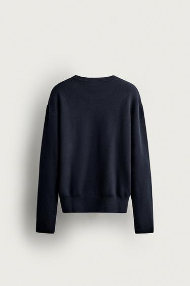 COTTON-WOOL COMPACT-KNIT JUMPER — Navy blue 2