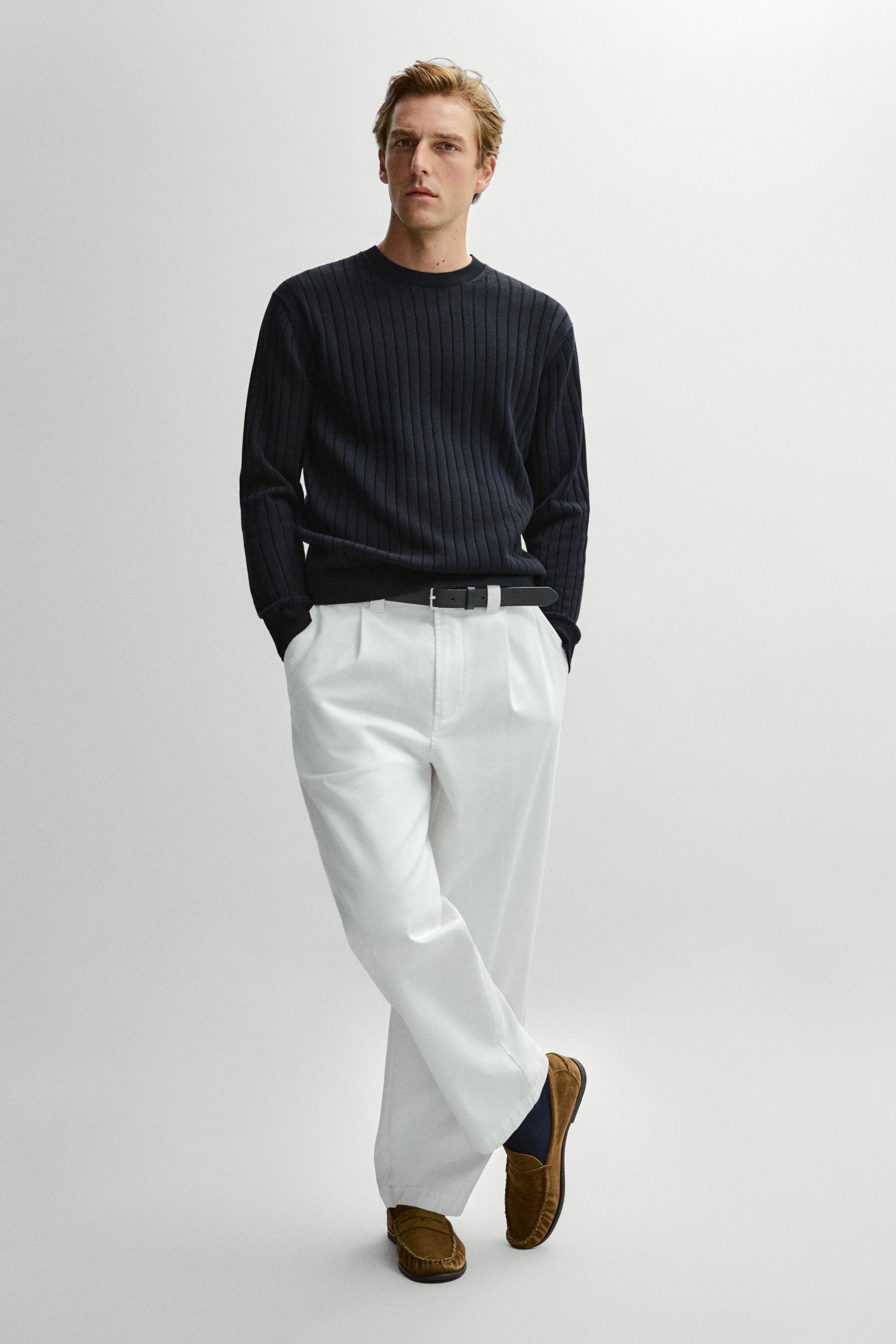 Linen-cotton straight-leg pants — Oyster-white