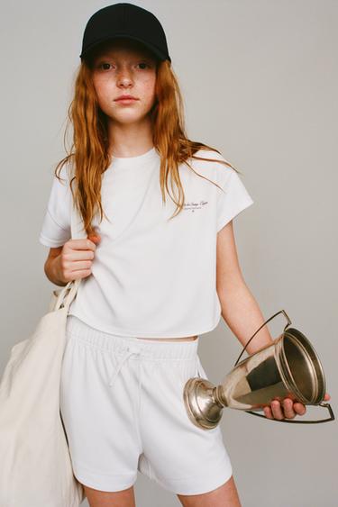 SOEPELVALLEND T-SHIRT MET TEKST - Gebroken wit van Zara