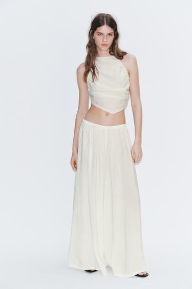 PANTALÓN PALAZZO CORDONES - Blanco de Zara